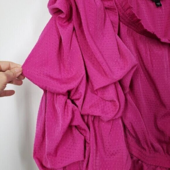 Guess Puffy Sleeve Off Shoulder Barbie Pink Pirate Top Ruffles Women's Sz Large - Picture 6 of 16